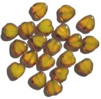 20 10mm Flat Cut Window Heart Beads Translucent Yellow w/ Speckles